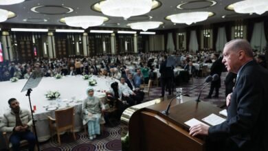 الرئيس التركي "رجب طيب أردوغان"، في كلمته خلال مأدبة إفطار رمضاني مع الأخوة مع الفلسطينيين