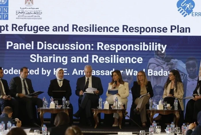 السفير الدكتور وائل بدوي والدكتورة حنان حمدان يشاركان في جلسة نقاش مع الجهات المانحة وممثلي الوزارات خلال إطلاق خطة الاستجابة للاجئين وتعزيز القدرة على الصمود